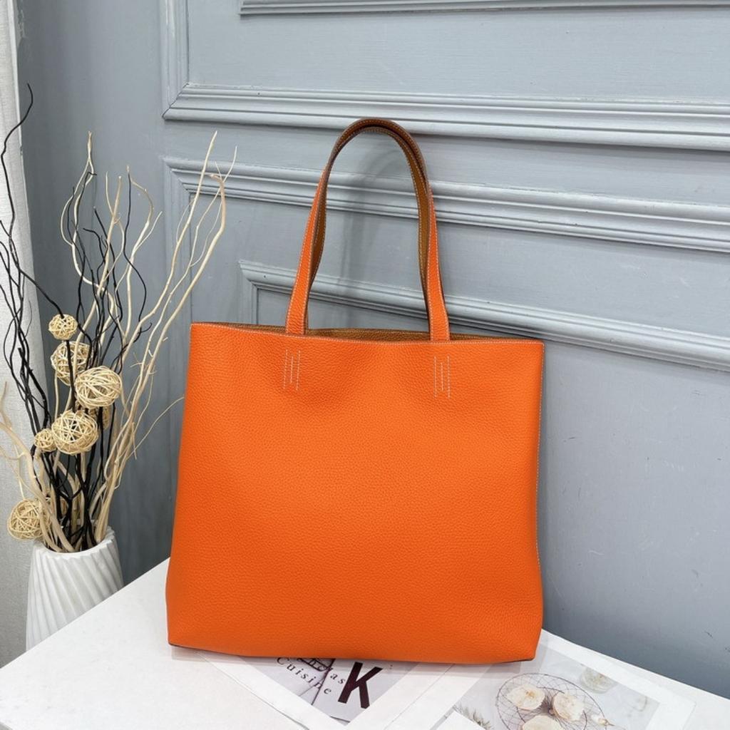 2026 New Guangzhou Factory Double-sided Leather Shopping Bag First Layer Cowhide Tote Bag Genuine Leather Women's Bag Mommy Big Bag