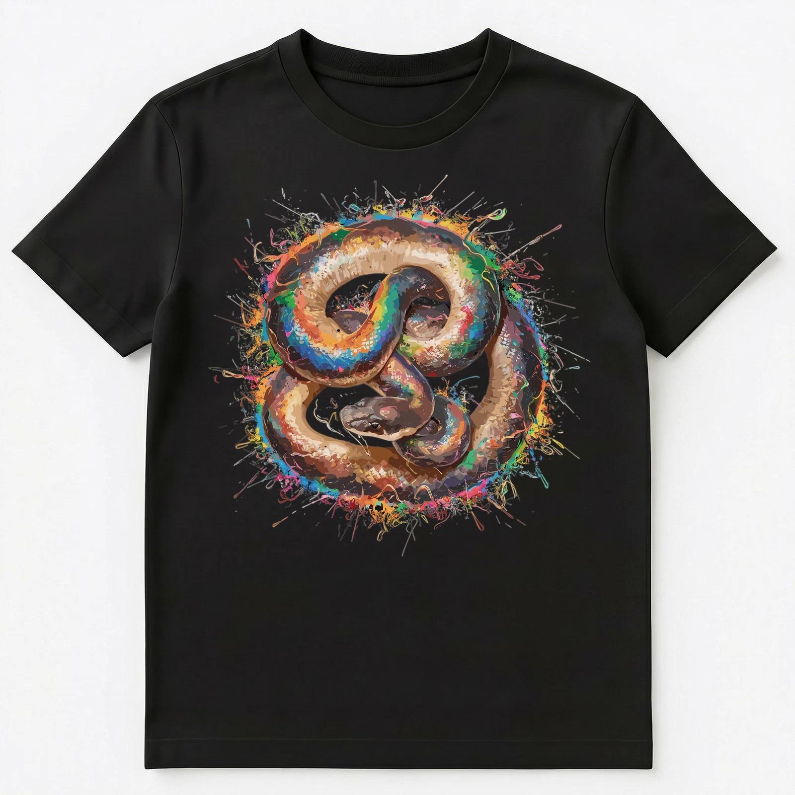 Colorful Paint Splash Anaconda Art Graphic Unisex T-Shirt XL