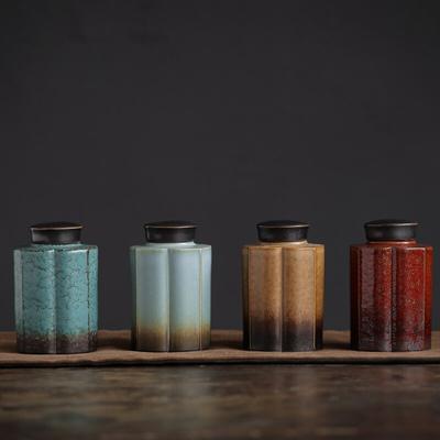Boîte à thé en céramique Vintage Bocal scellé Glaçure à changement de four Boîte de rangement Bocal étanche à l'humidité