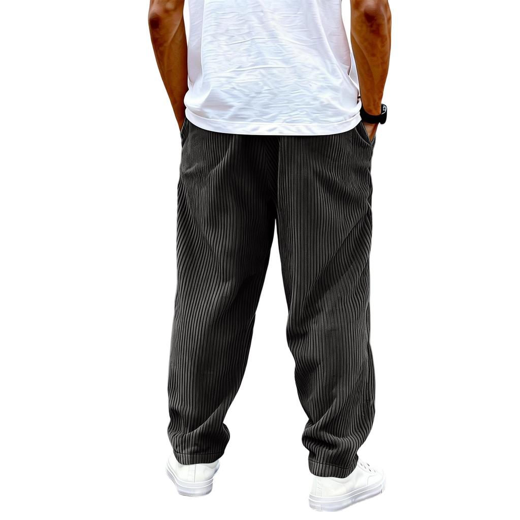 Męskie spodnie sztruksowe w stylu vintage | Elastyczny pas ze sznurkiem, luźny prosty krój do noszenia na co dzień