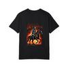 T Shirt White Revenge of The Devil Hunter Skeleton On Horse with Flames Graphic for Casual Wear