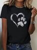 Women's Heart and Dog Paw Print Crew Neck Short Sleeve T-Shirt Funny Fashion T Shirt Outfit Graphic Tees Tops Clothes Female 90s
