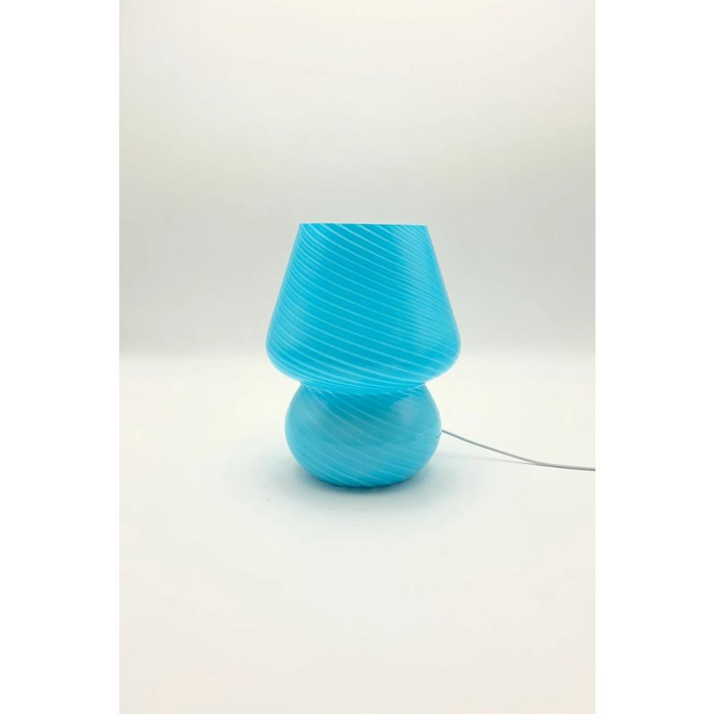 

Грибовидна скляна настільна лампа Вінтажний смугастий невеликий декор Скляний столик Приліжкова світлодіодна лампа Освітлення розсіяного світла дівчина Спальня Вітальня