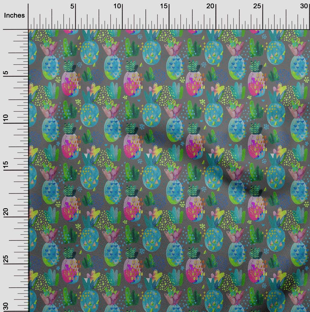 oneOone Cotton Flex Gray Fabric Pineapple Fabric For Sewing Printed Craft Fabric By The Yard 40 Inch