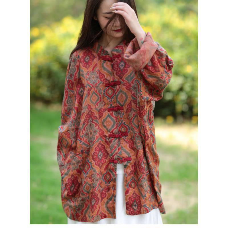 

Этнический стиль рубашка куртка весна и лето печать новый китайский стиль свободный диск пряжка солнцезащитный крем длинный рукав топ для женщин L