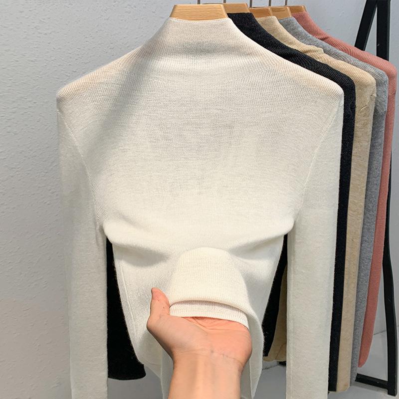 

Women s Autumn and Winter Half High Neck Knitted Bottom Solid Colour Pullover Sweater