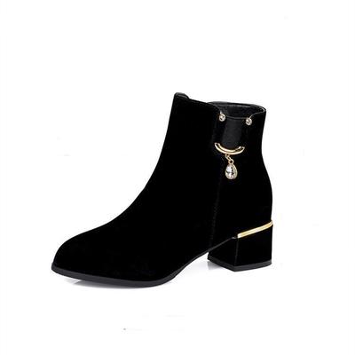 Women's Autumn and Winter Boots Rhinestone Single Boots Thick Heel Mid-heel Short Boots Frosted Winter Plus Velvet