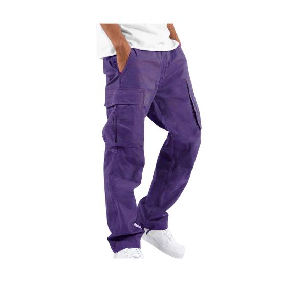 Herren Cargohose mit mehreren Taschen, Kordelzug, elastischer Bund, verstellbares Bein, Übergröße, locker, einfarbig