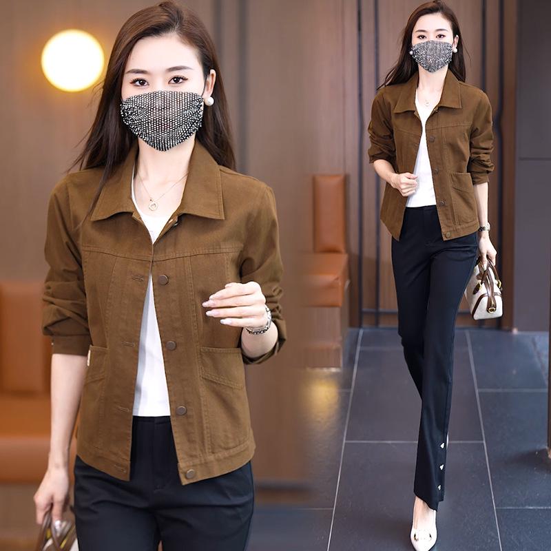 

Women s Retro Coffee Workwear Jacket - Korean Style, Loose Fit, Slimming Lapel for Spring and Autumn 3XL кофейный