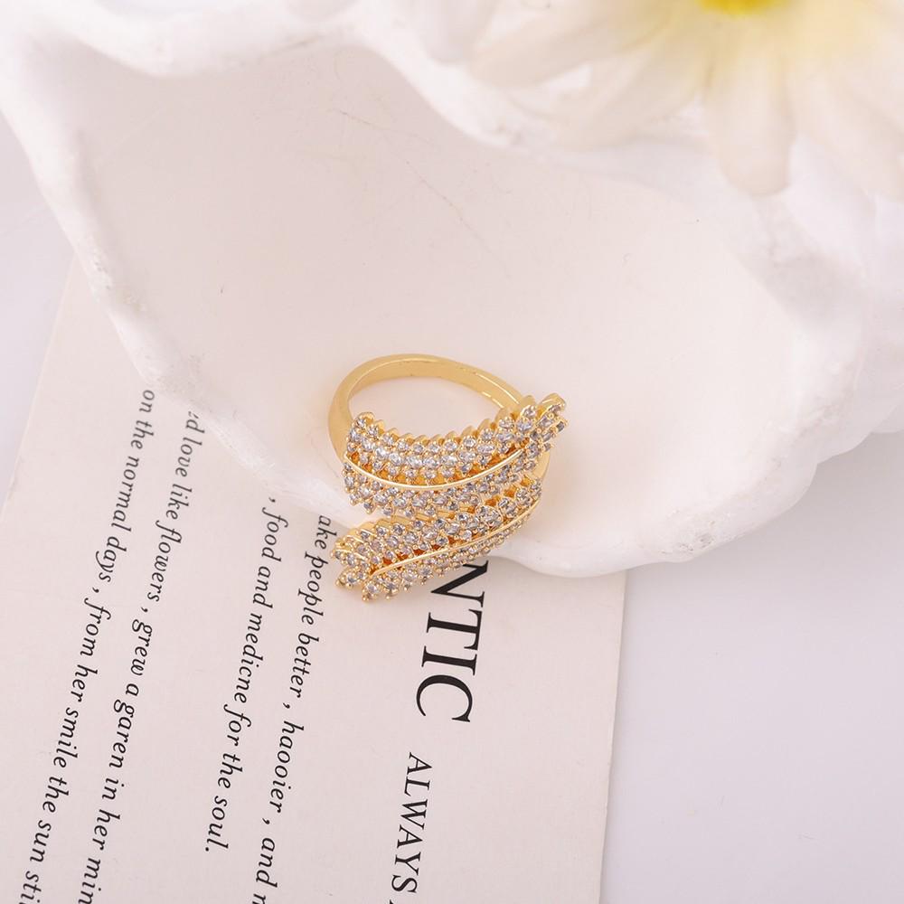 European American Zirconia Leaf Open Ring - Women's Stylish Temperament Index Finger Jewelry