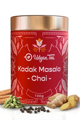 Udyan Tea Kadak Masala Chai | Authentischer Indischer Masala Chai Latte | Premium-Mischung mit Frischen Teeblättern & Echten Gewürzen, 100g (40 Tassen)
