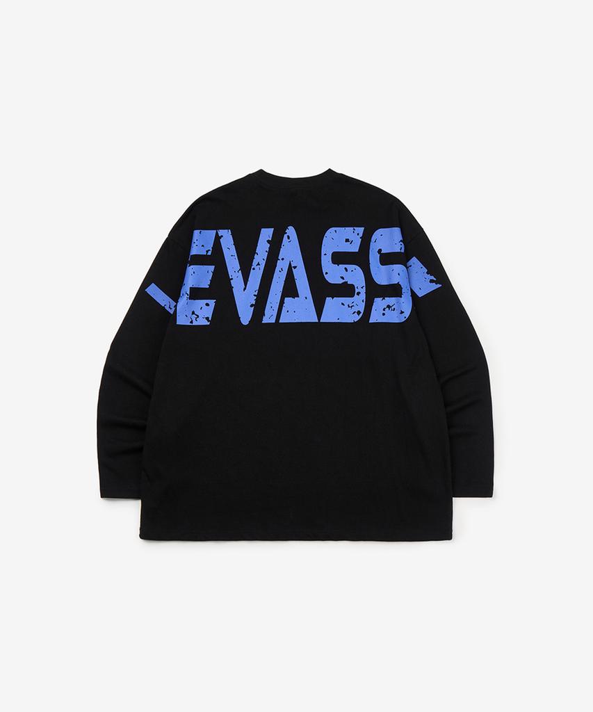 Leubase Old School Bag Blue Logo Oversized Long Sleeve T-Shirt_Black