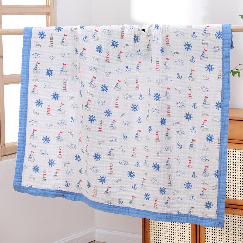 High-Density Cotton Newborn Bath Towel - Six-Layer Gauze, Printed Design, for Infants & Kids