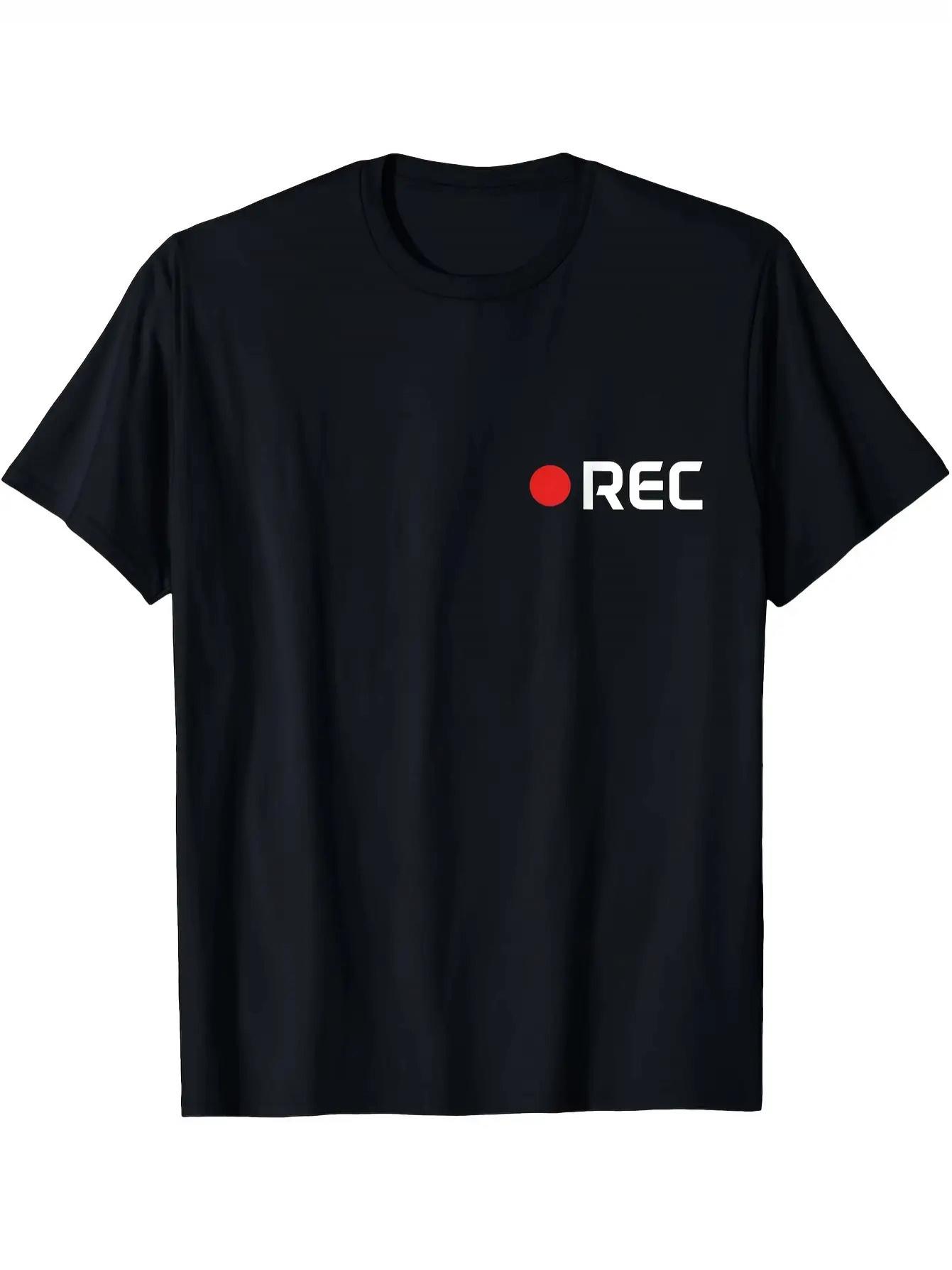 Men s REC Camera for Man Filmmaker Graphic T-Shirt- Black with White REC Logo& Red Camera Design S