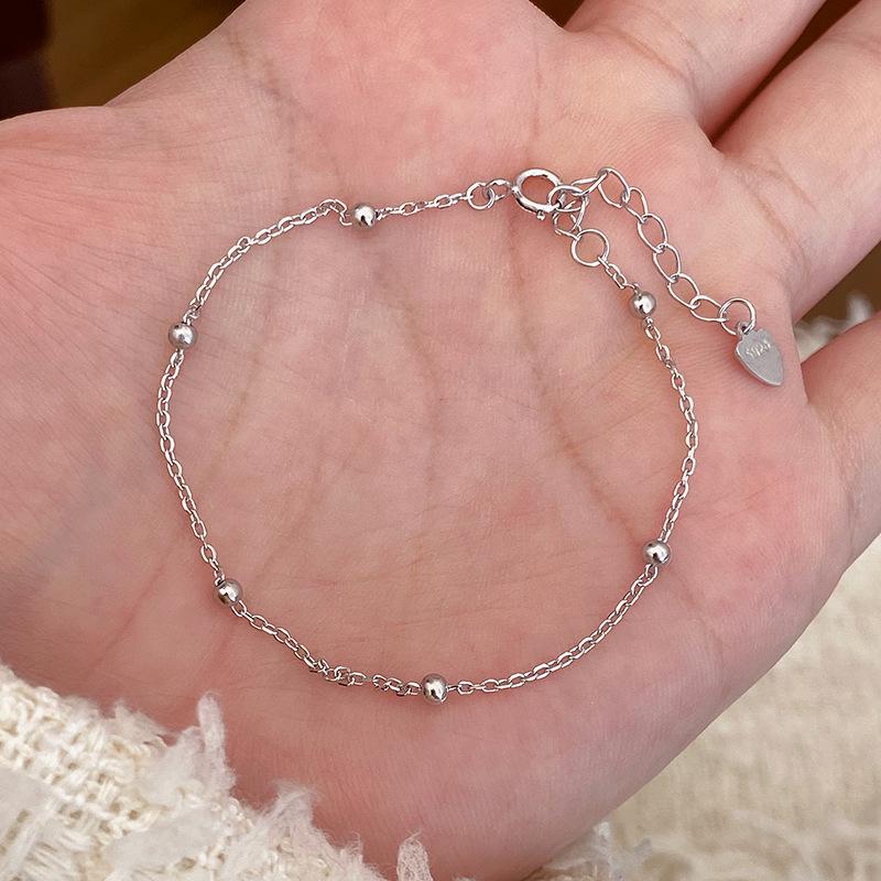 Sterling Silver Round Bead Bracelet: Elegant, Versatile, Fresh Design for Women. 925 Silver