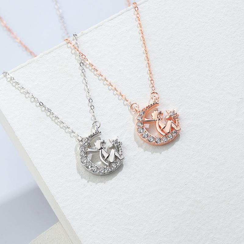 Halskette mit Stern und Mond aus Sterlingsilber „Der kleine Prinz“ – luxuriöser Schlüsselbeinschmuck für Mädchen