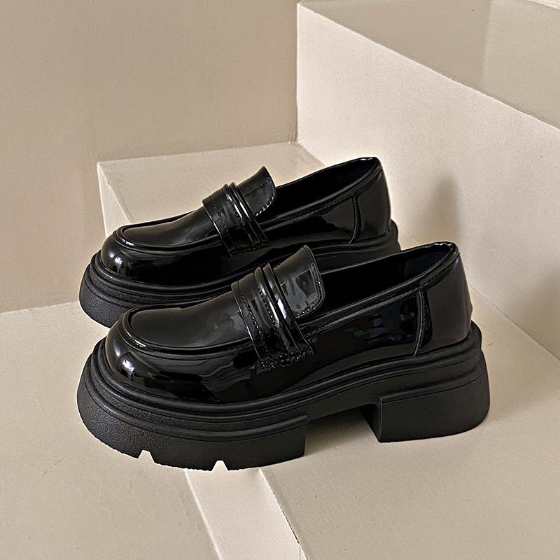 Platform Thick Heel British Style Small Leather Shoes Women's 2025 New Spring and Autumn One-pedal Fairy Style Women's Shoes Jk Single Shoes Black