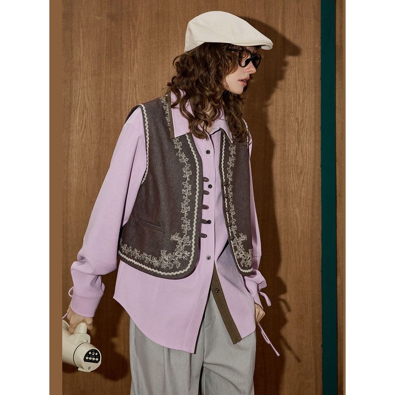 Coolhut Bohemian Plant Embroider New Fashion Versatile Ethnic Style Casual Vest for Women