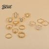 Colored Shell Inlay Rings 14Pcs/Set Women Ring Set Multi-Size Hollow