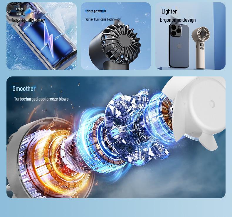 JK107 Handheld Fan: Ultra-long Battery, Powerful Cooling, 100-Speed Ice-feel Breeze