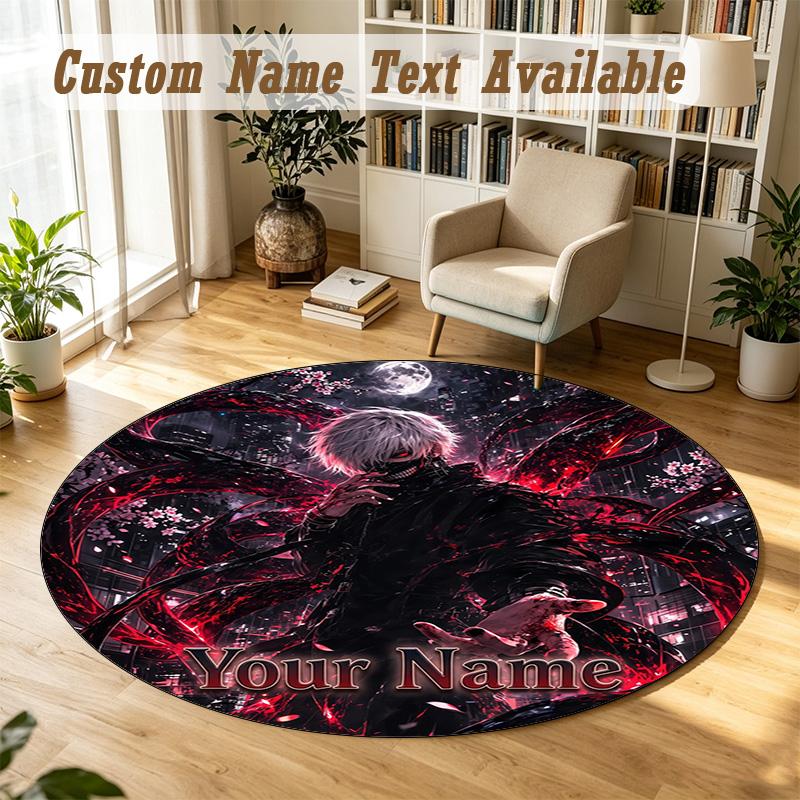 Round Rug Custom NameTokyo Ghoul Pattern Non Slip Carpet Home Floor Decor