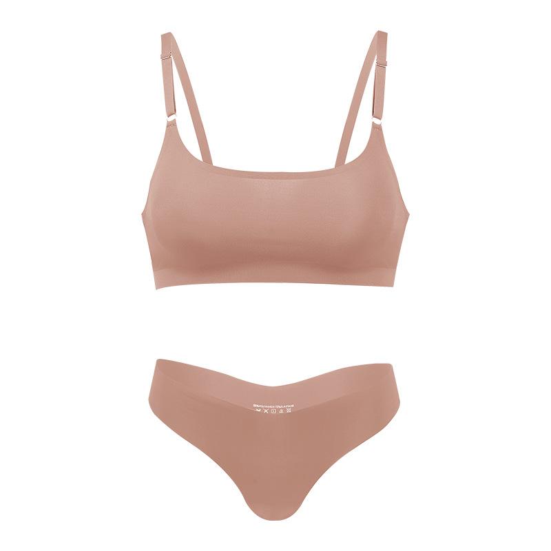 

Высококачественный новейший дизайн, размер США, стильный, сплошной ледяной шелк, бесшовный беспроводной бюстгальтер и комплект женского нижнего белья M темный лосося