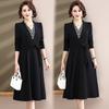 2025 New Spring & Autumn Long-Sleeve Dress for Middle-Aged Women - Elegant Slimming Faux Two-Piece Design