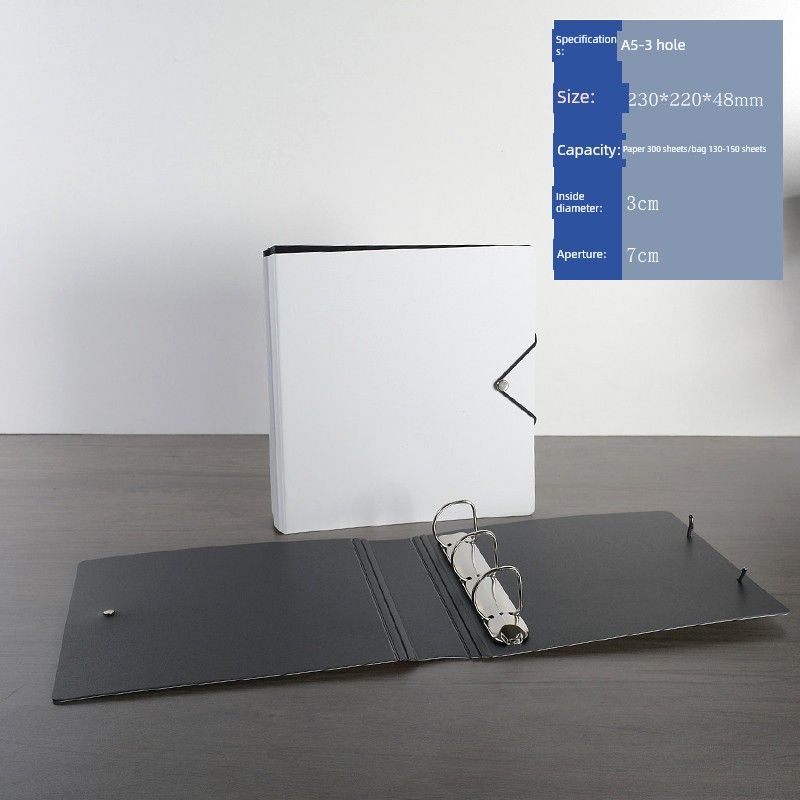 Card Binder Foam Clip Four-Hole Folder A4 B5 A5 Widened Punch 4-Hole 3-Hole Loose-Leaf Storage Clip 300 Sheets A5-3 Hole White