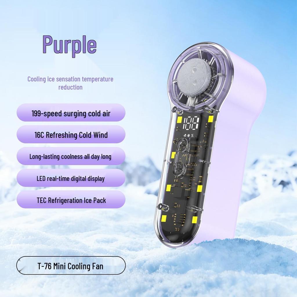 T76 Turbo Handheld Fan: USB Rechargeable, 199 Speeds, Portable Cooling with Ice Pack