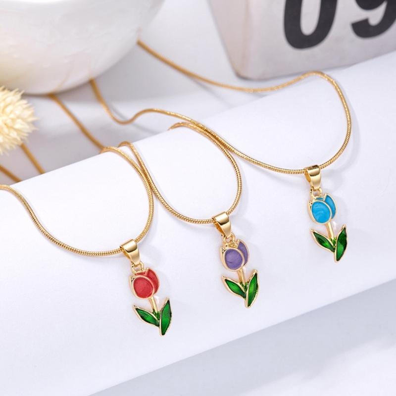 Fashion Tulips Flower Pendant Necklace Simple Y2K Choker Neck Chain Sweet Elegant Clavicle Chain Necklace Jewelry