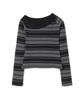 MILLO WOMEN One-Shoulder Striped T-Shirt [Charcoal Gray]