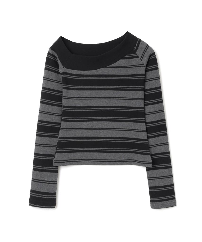 MILLO WOMEN One-Shoulder Striped T-Shirt [Charcoal Gray]