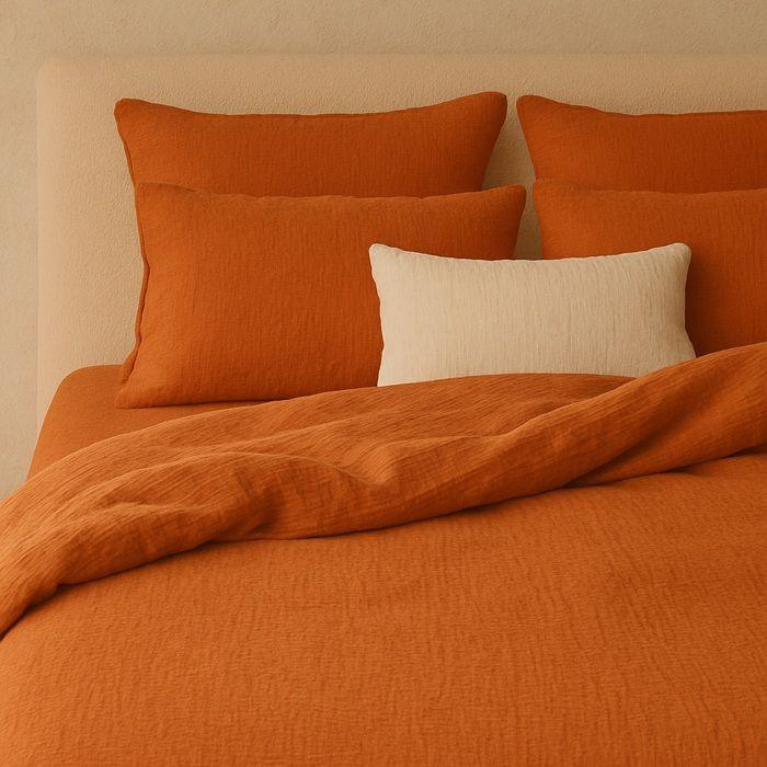 Taie d'oreiller - EDEN - 65 x 65 cm - Double gaze de coton lavé - Safran - Toucher ultra doux