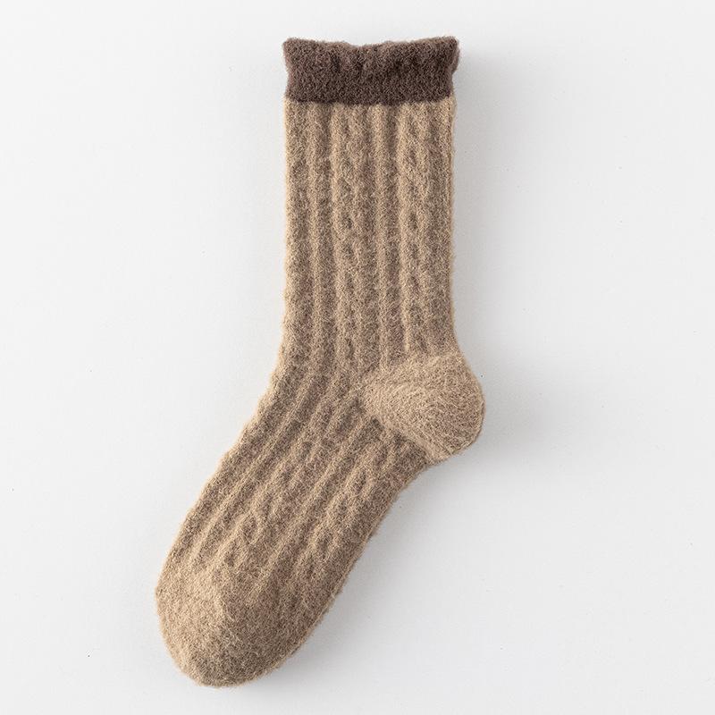 Australian Velvet Socks Medium Tube Socks Season Color Matching Retro Velvet Thickened Warm Mink Velvet Home Sleeping Socks Women