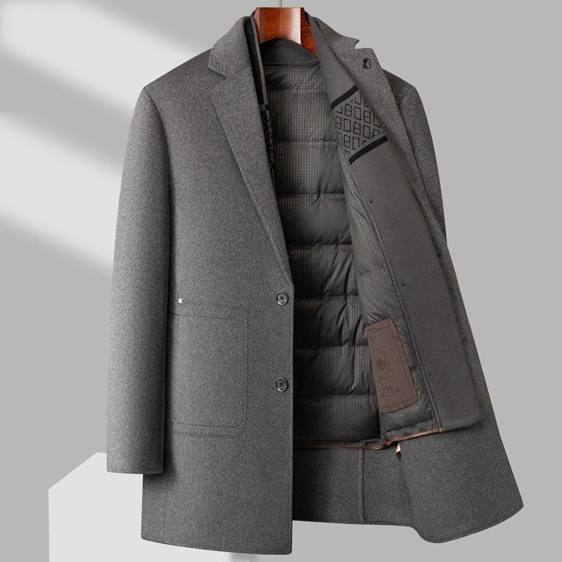 

Осенне-зимнее новое мужское двухстороннее шерстяное пальто средней и длинной длины с утолщенным пухом и подкладкой из шерсти Пальто 170 серый