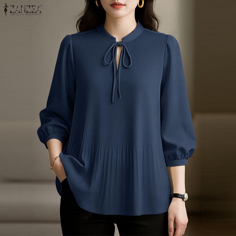 ZANZEA Women Casual Stand Collar 3/4 Sleeve Loose Blouse
