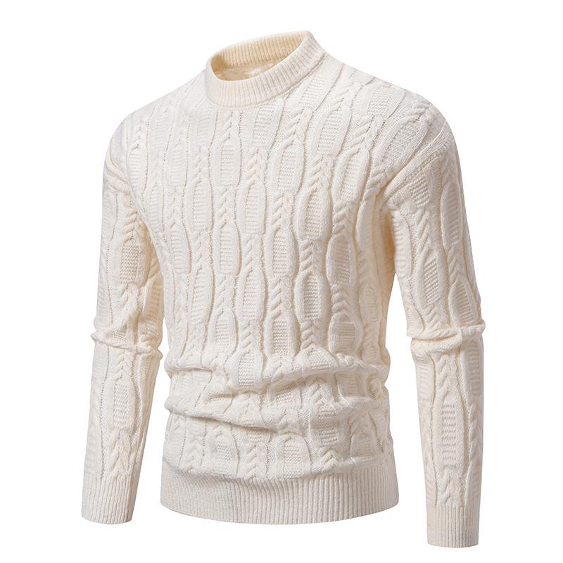 2025 Men's Plus Size Round Neck Jacquard Knit Sweater - Autumn/Winter Fashion