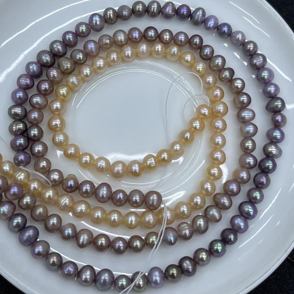 1String, Yellow Purple Multicolor Natural Freshwater Pearls, Handmade Potato Pearl Beads for Jewelry Making DIY Crafts (Beads 5-6mm, Length 36cm)