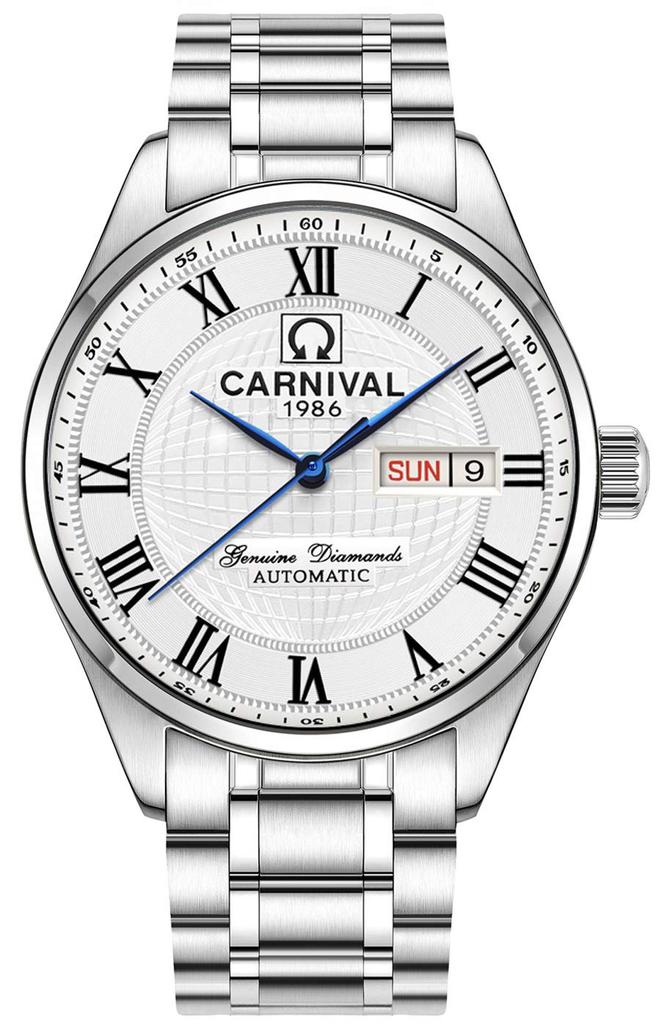 CARNIVAL Mechanische Uhr Kalender 8667G-2 Herren Tag/Datum (Weiß/Silber/Metall) [Artikel]