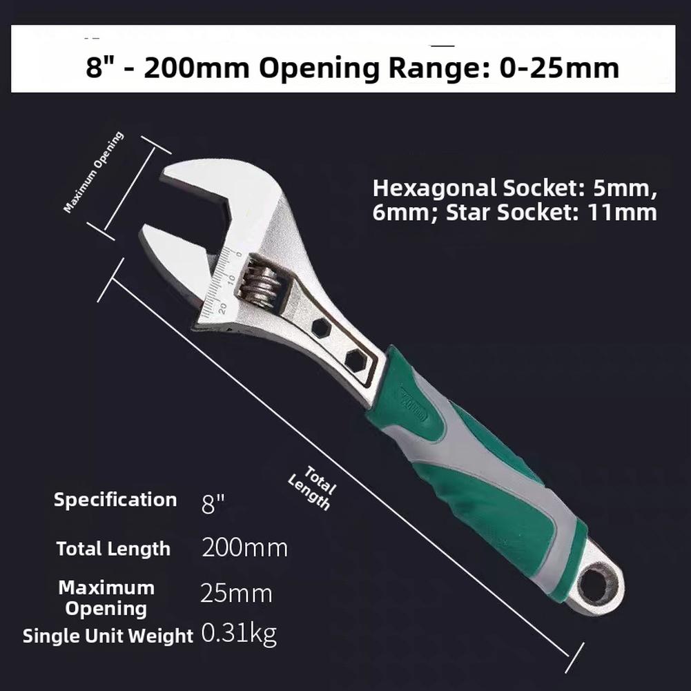 1pc Adjustable Jaw Wrench Set 8/10/12 Inch Chrome Vanadium Steel Multifunctional Hexagon Plum Blossom Openings Head Wrench