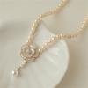 Elegant Camellia Pearl Pendant Necklace For Women Vintage Sweet Flower Clavicle Chain Necklace Party Jewelry Gift