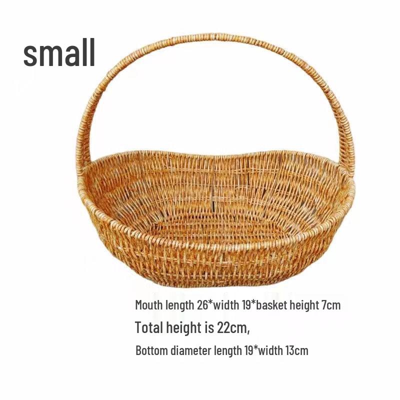 Rattan-Look Iron Frame Handbasket: Plastic Woven Flower, Vegetable, Shopping, Wedding Gift, Outdoor Restaurant Storage Basket.