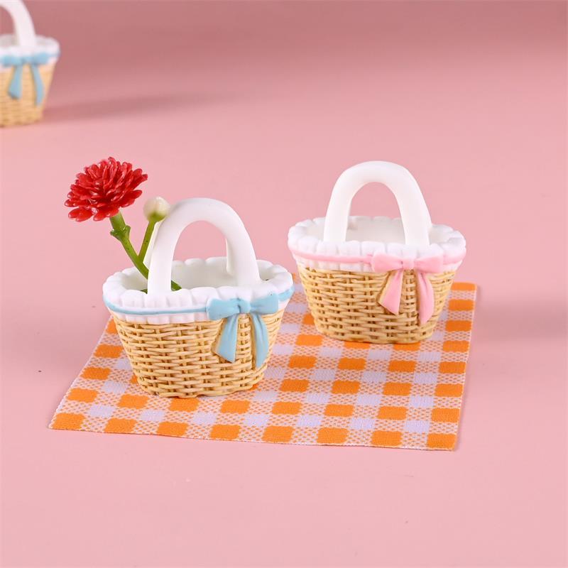 2/3Pcs Cute Dollhouse Miniatures Rattan Bamboo Flower Basket Models Doll House Accessories Decor Kids Pretend Play Toys Diy Gift