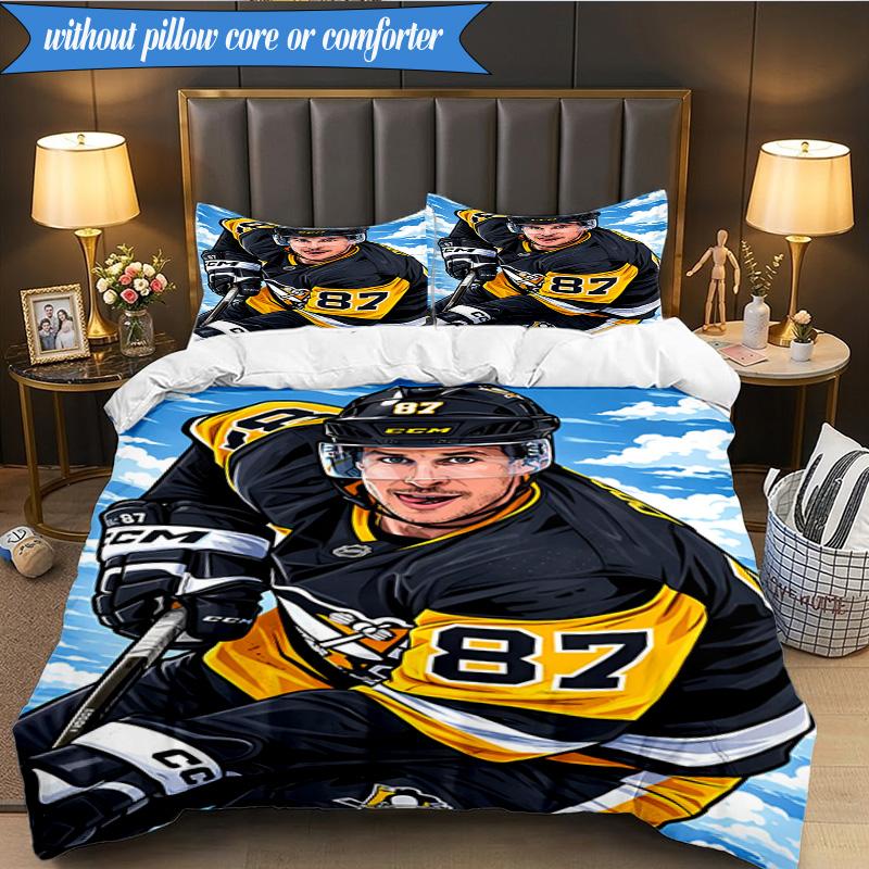 3PCS Pittsburgh Hockey Player Crosby Bedding Set,Including 1pc Duvet Cover And 2pcs Pillowcases Perfect for Bedroom, Dormitory, Fan Christmas gift