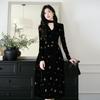 French Retro Black Velvet Dress: Exquisite Long Skirt, Autumn-Winter Socialite Style