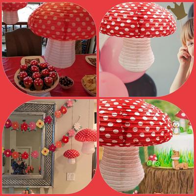 4 Pièces Lanternes en Papier Décoratives Forme Champignon Lanternes Suspendues de Fête Anniversaire Jardin Festival Ornements Lanterne Champignon