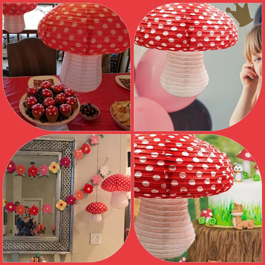 4Pcs Mushroom Shape Decorative Paper Lanterns Party Hanging Lanterns Birthday Garden Festival Mushroom Lantern Ornaments other