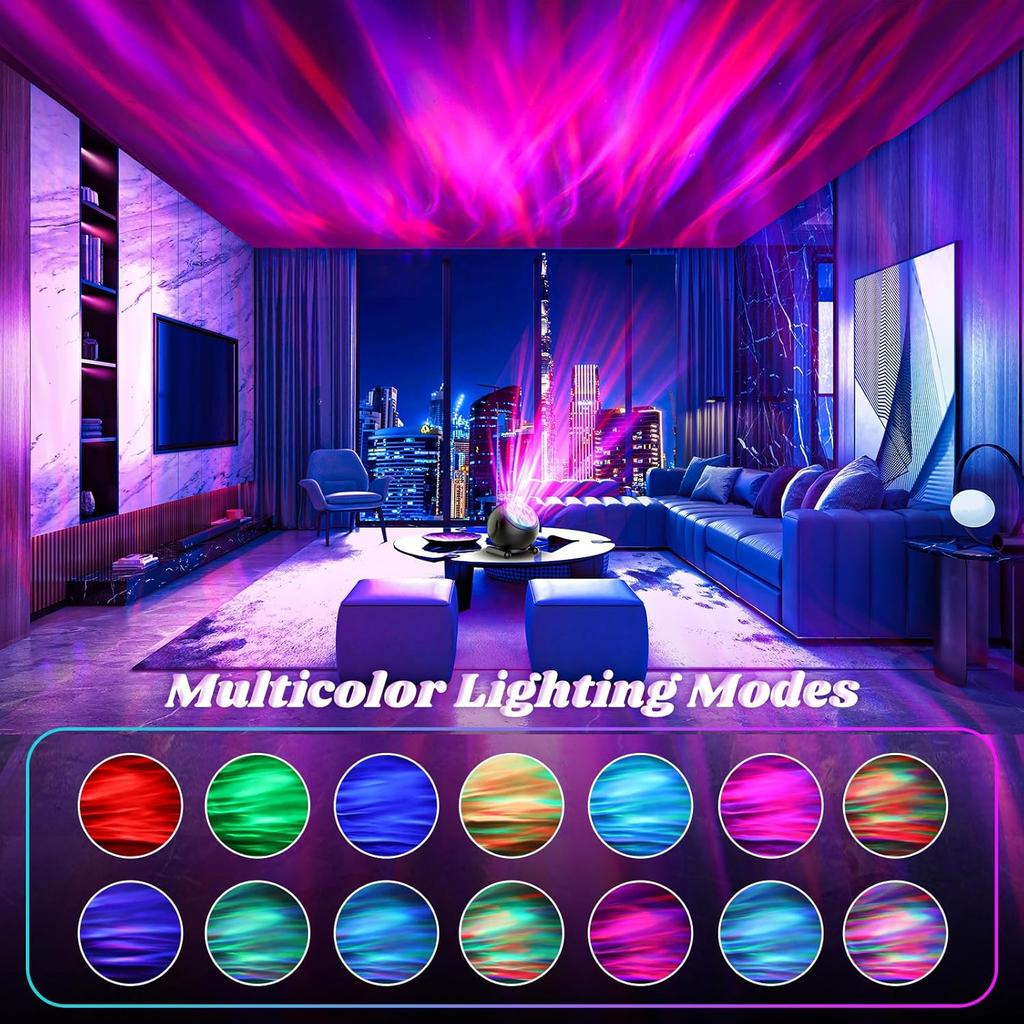 Northern Light Projector with White Noise Remote Control 8 Aurora Effects Adjustable Galaxy Bedroom Lights