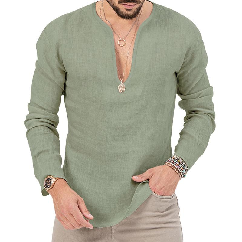 Men's Deep V-neck Shirt Europe and The United States Solid Color Tops Sports Men's T-shirt