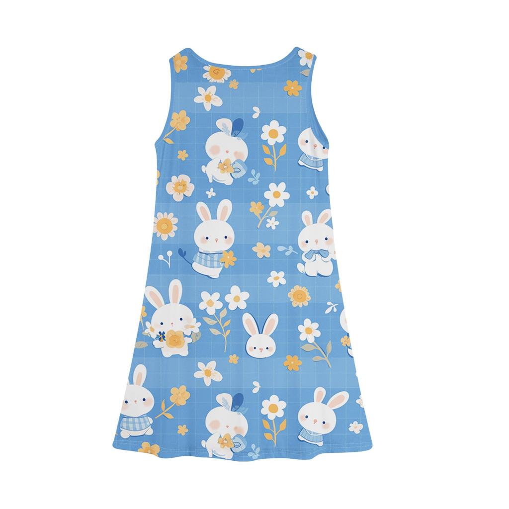 Girl Summer Dress Sleeveless Easter Printed Color Casual Dress